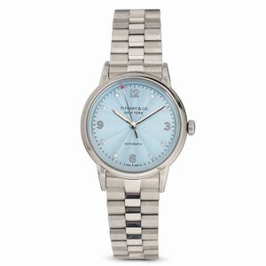 Tiffany&Co. - Orologio da donna CT60 in acciaio, movimento automatico con datario, quadrante azzurro ghiaccio 34 mm