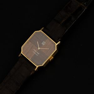 Roman Mayer : Orologio di forma automatico in oro giallo 18k quadrante in legno, 25x25 mm  - Asta Watches - Associazione Nazionale - Case d'Asta italiane