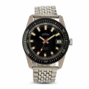 Edrax - Diver in acciaio carica manuale, quadrante nero con indici luminosi, datario e ghiera girevole, 36 mm
