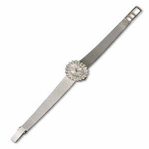 LONGINES - Lady in oro bianco 18k carica manuale con ghiera in brillanti e bracciale integrato, quadrante Argent�, 20x23 mm