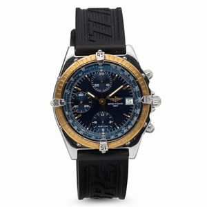 Breitling - Chronomat in acciaio con ghiera girevole in oro, quadrante blu soleil, movimento automatico e cinturino in gomma, 39 mm