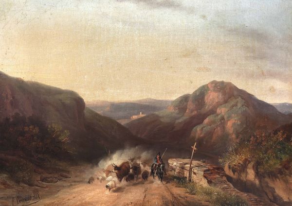 Cerruti Felice : Paesaggio con armenti, 1849  - Asta Dipinti del XIX e XX secolo - Associazione Nazionale - Case d'Asta italiane