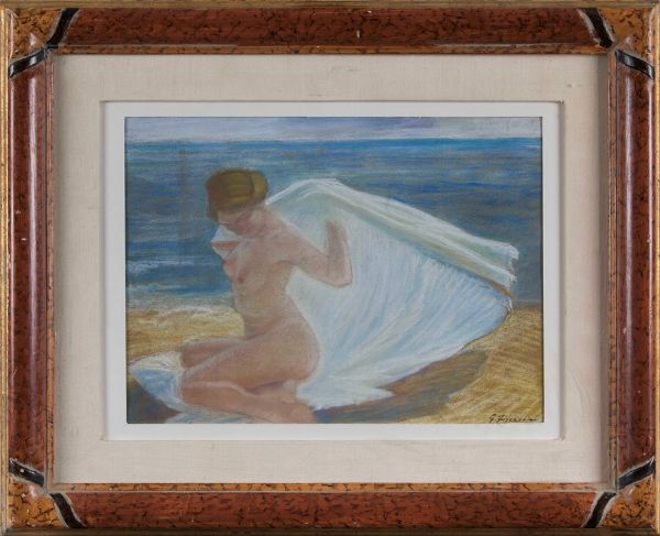 Piccioni Gino : Nudo femminile sulla spiaggia  - Asta Dipinti del XIX e XX secolo - Associazione Nazionale - Case d'Asta italiane