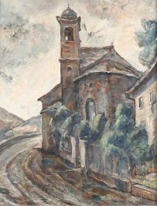 Gargani Alfredo Ubaldo : Veduta di chiesa, 1939  - Asta Dipinti del XIX e XX secolo - Associazione Nazionale - Case d'Asta italiane