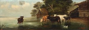 Meucci Michelangelo - Scena campestre con mucche