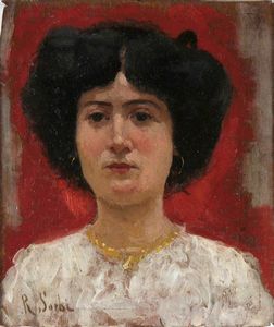 Sorbi Raffaello - Ritratto di signora su fondo rosso