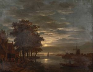 Abels Jacobus Theodorus - Veduta di fiume al chiaro di luna