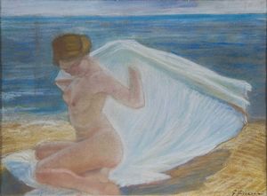 Piccioni Gino : Nudo femminile sulla spiaggia  - Asta Dipinti del XIX e XX secolo - Associazione Nazionale - Case d'Asta italiane