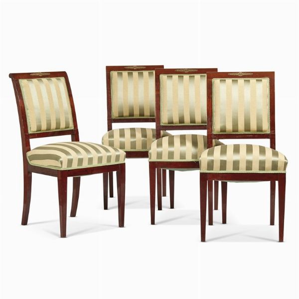 QUATTRO SEDIE IN STILE IMPERO, FINE SECOLO XIX  - Asta INTERNATIONAL FINE ART - Associazione Nazionale - Case d'Asta italiane