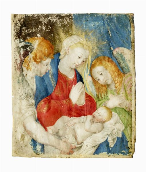 La Vergine e due angeli in adorazione del Bambino.  - Asta Arte Antica [Parte I] - Associazione Nazionale - Case d'Asta italiane