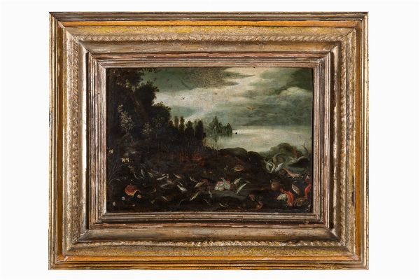 JAN BRUEGHEL IL VECCHIO : Paesaggio con fauna marina.  - Asta Arte Antica [Parte I] - Associazione Nazionale - Case d'Asta italiane