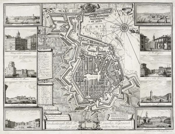 GIUSEPPE ANGELI : Pianta della Citt e Porto di Livorno fatta sotto gli Auspici di S.A.R. Ferdinando III...Gran-Duca di Toscana.  - Asta Arte Antica [Parte I] - Associazione Nazionale - Case d'Asta italiane