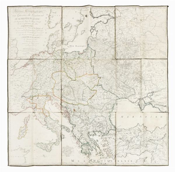 PAUL-ANDR BASSET : Thatre gographique des guerres du continent, o se trouvent en entier le royaume de Prusse, la Russie d'Europe et la Confdration du Rhin... l'empire d'Autriche, le royaume d'Italie, le royaume de Naples, une partie de l'Empire franais...  - Asta Arte Antica [Parte I] - Associazione Nazionale - Case d'Asta italiane