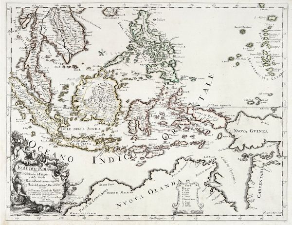 Giacomo Cantelli da Vignola : Isole dell'India cio le Molucche le Filippine e della Sonda Parte de Paesi di nuova scoperta e l'Isole de Ladri nel Mare del Zud?  - Asta Arte Antica [Parte I] - Associazione Nazionale - Case d'Asta italiane