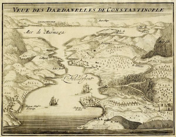 NICOLAS DE FER : Veue de Constantinople / Veue des Dardanelles de Constantinople.  - Asta Arte Antica [Parte I] - Associazione Nazionale - Case d'Asta italiane