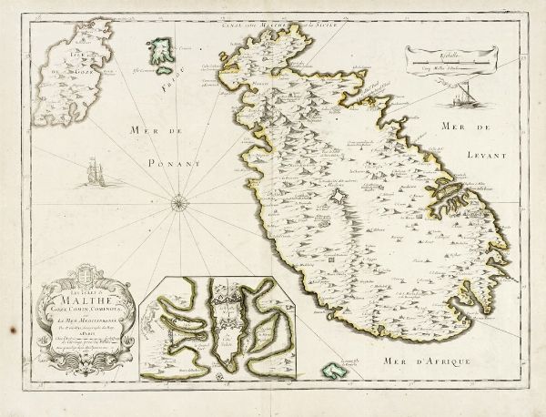 PIERRE DUVAL : Les Isles de Malthe, Goze, Comin, Cominot, &c en La Mer Mediterrane par P. Du-Val, Gographe du Roy.  - Asta Arte Antica [Parte I] - Associazione Nazionale - Case d'Asta italiane