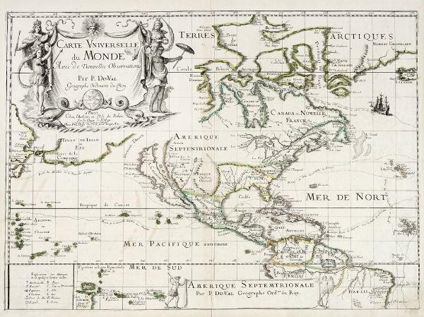 PIERRE DUVAL : Carte universelle du monde Avec de Nouvelles Observations / Amerique Septemtrionale.  - Asta Arte Antica [Parte I] - Associazione Nazionale - Case d'Asta italiane