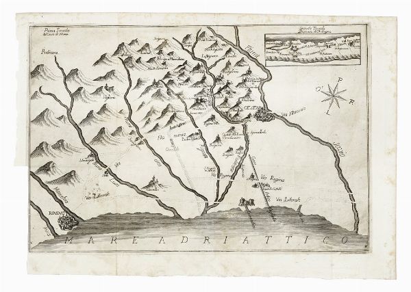 JOHANNES LINDEMANN : Tavola dimostrante l'impossibilit che il Fiume Luso sia mai stato l'antico Rubicone / Seconta tavola Itineraria del Peutingero (Rubicone).  - Asta Arte Antica [Parte I] - Associazione Nazionale - Case d'Asta italiane