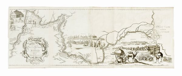 ADAM OLEARIUS (OEHLSCHLAEGER) : Le cours de la rivire de Wolga Anciennement appelle Rha.  - Asta Arte Antica [Parte I] - Associazione Nazionale - Case d'Asta italiane