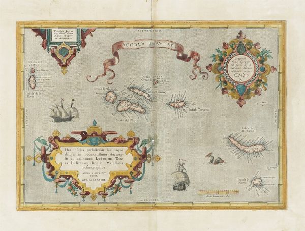 Abraham Ortelius : Aores Insulae.  - Asta Arte Antica [Parte I] - Associazione Nazionale - Case d'Asta italiane