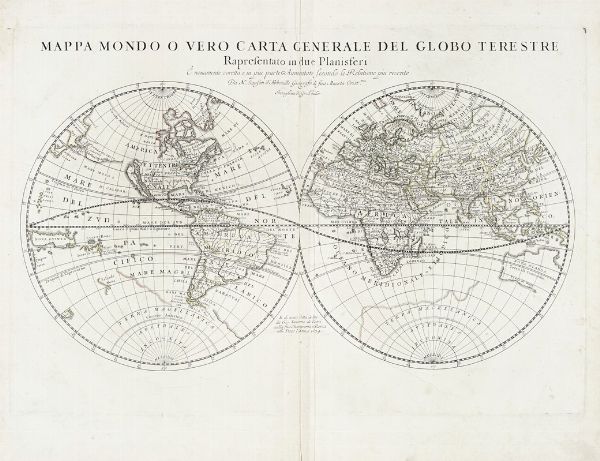 Nicolas Sanson : Mappa Mondo o vero Carta Generale del Globo Terestre Rapresentato in due Planisferi.  - Asta Arte Antica [Parte I] - Associazione Nazionale - Case d'Asta italiane