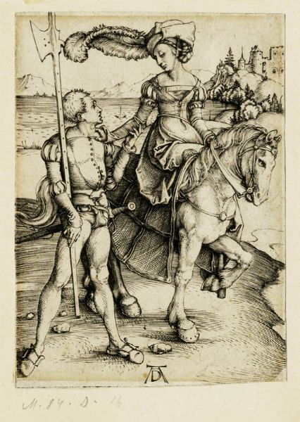 Albrecht Drer : Dama a cavallo e lanzichenecco.  - Asta Arte Antica [Parte I] - Associazione Nazionale - Case d'Asta italiane