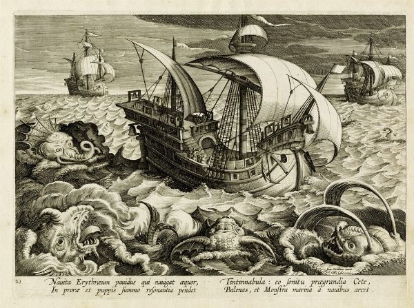 PHILIPS GALLE : Navita Erythraeum pavidus qui navigat aequor... Balenas, et Monstra, marina a navibus arcet.  - Asta Arte Antica [Parte I] - Associazione Nazionale - Case d'Asta italiane