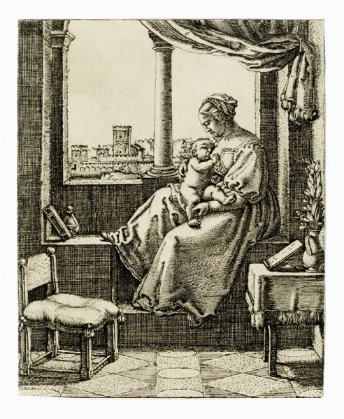BARTHEL BEHAM : La Vergine col Bambino seduta alla finestra.  - Asta Arte Antica [Parte I] - Associazione Nazionale - Case d'Asta italiane