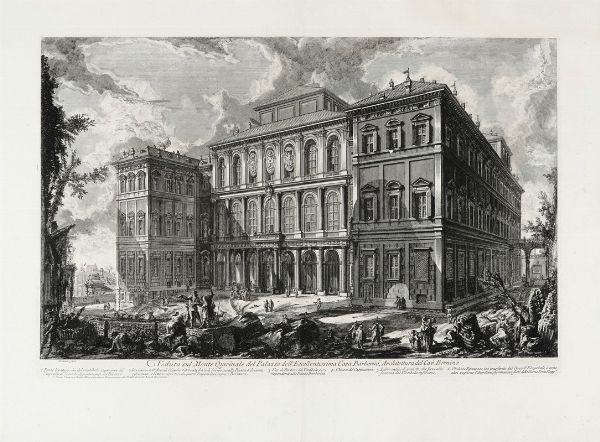 GIOVANNI BATTISTA PIRANESI : Veduta sul Monte Quirinale del Palazzo dell'Eccellentissima Casa Barberini, Architettura del Cav.r Bernino.  - Asta Arte Antica [Parte I] - Associazione Nazionale - Case d'Asta italiane