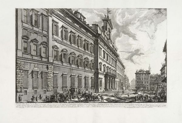 GIOVANNI BATTISTA PIRANESI : Veduta della Gran Curia Innocenziana edificata sulle rovine dell'Anfiteatro di Statilio Tauro, che formano l'odierno Monte Citorio,...  - Asta Arte Antica [Parte I] - Associazione Nazionale - Case d'Asta italiane