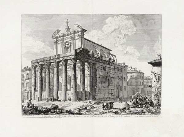 GIOVANNI BATTISTA PIRANESI : Veduta del Tempio di Antonino e Faustina in Campo Vaccino.  - Asta Arte Antica [Parte I] - Associazione Nazionale - Case d'Asta italiane