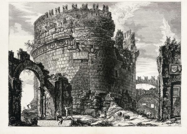 GIOVANNI BATTISTA PIRANESI : Sepolcro di Cecilia Metella or detto Capo di bove, fuori della porta di S. Sebastiano su l'antica via Appia.  - Asta Arte Antica [Parte I] - Associazione Nazionale - Case d'Asta italiane