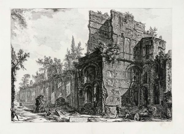 GIOVANNI BATTISTA PIRANESI : Rovine di uno degli alloggiamenti de' Soldati presso ad una delle eminenti fabbriche di Adriano nella sua Villa in Tivoli.  - Asta Arte Antica [Parte I] - Associazione Nazionale - Case d'Asta italiane
