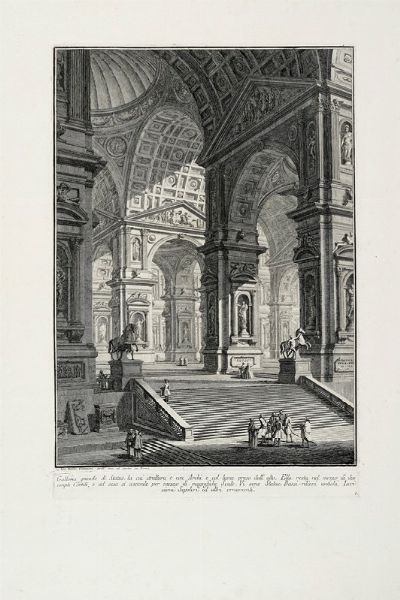 GIOVANNI BATTISTA PIRANESI : Galleria grande di Statue, la cui struttura  con Archi e col lume preso dall'alto.  - Asta Arte Antica [Parte I] - Associazione Nazionale - Case d'Asta italiane