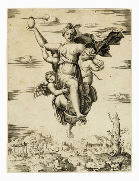 MARCANTONIO RAIMONDI : Psiche portata in Olimpo da tre amorini.  - Asta Arte Antica [Parte I] - Associazione Nazionale - Case d'Asta italiane
