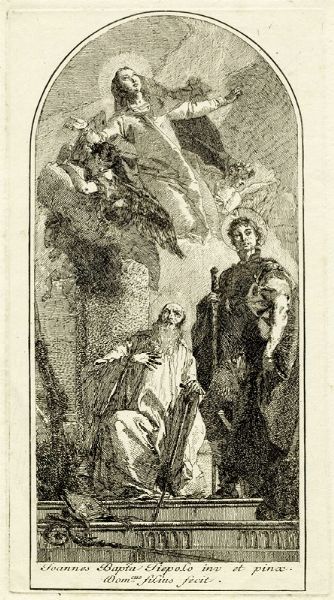 GIANDOMENICO TIEPOLO : La Vergine assunta con san Giorgio e sant'Antonio abate.  - Asta Arte Antica [Parte I] - Associazione Nazionale - Case d'Asta italiane