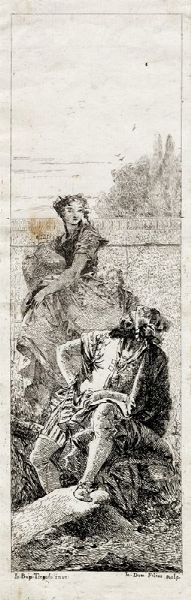 GIANDOMENICO TIEPOLO : Uomo seduto e donna che porta un vaso.  - Asta Arte Antica [Parte I] - Associazione Nazionale - Case d'Asta italiane