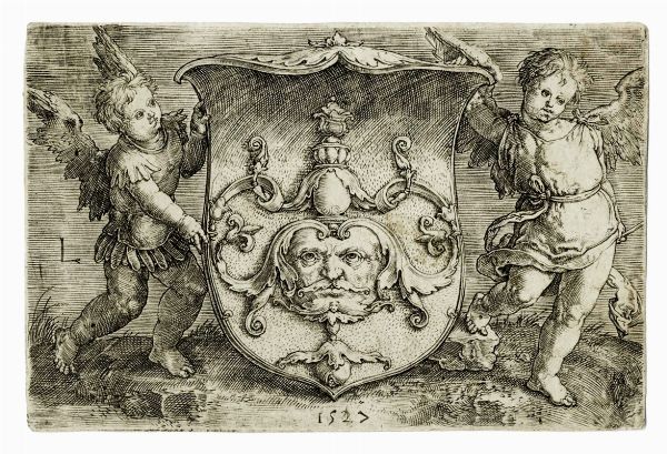 LUCAS VAN LEYDEN : Stemma con maschera sorretto da due geni.  - Asta Arte Antica [Parte I] - Associazione Nazionale - Case d'Asta italiane