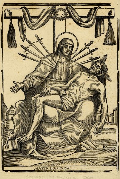 Mater dolorosa (Madonna dei sette dolori) e altre tre stampe devozionali popolari.  - Asta Arte Antica [Parte I] - Associazione Nazionale - Case d'Asta italiane