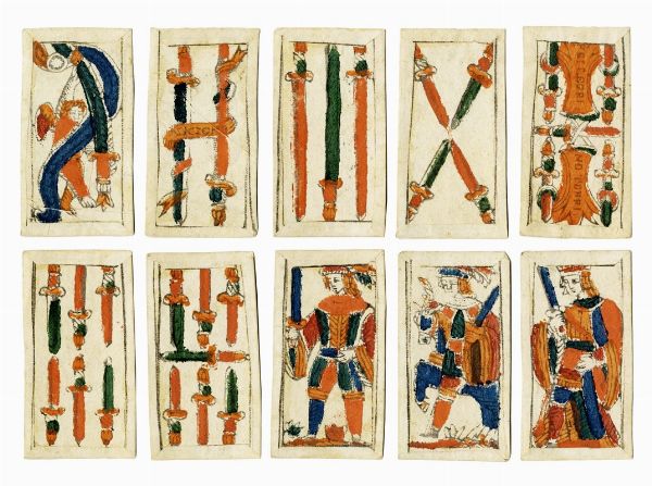Mazzo completo di quaranta carte da gioco  - Asta Arte Antica [Parte I] - Associazione Nazionale - Case d'Asta italiane