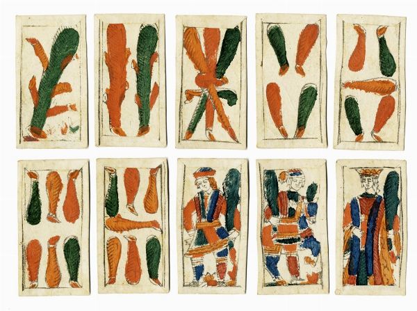 Mazzo completo di quaranta carte da gioco  - Asta Arte Antica [Parte I] - Associazione Nazionale - Case d'Asta italiane