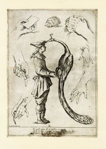 GIUSEPPE MARIA MITELLI : Nove tavole da Alfabeto in sogno, esemplare per disegnare di Giuseppe M.a Mitelli Bolognese MDCLXXXIII.  - Asta Arte Antica [Parte I] - Associazione Nazionale - Case d'Asta italiane