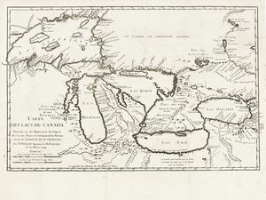 JACQUES NICOLAS BELLIN - Carte des Lacs du Canada. Dressee sur les Manuscrits du Depost des Cartes, Plans et Journaux de la Marine et sur le Journal du RP. De Charlevoix.