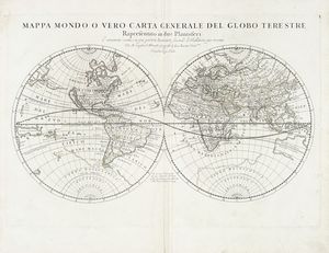 Nicolas Sanson - Mappa Mondo o vero Carta Generale del Globo Terestre Rapresentato in due Planisferi.