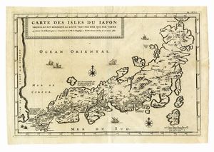 Jean-Baptiste Tavernier - Carte des Isles du Japon Esquelles est Remarque la Route tant par Mer que par Terre que tiennent les Hollandois pour se transporter de la Ville de Nangasaqui a Iedo demeure du Roy de ces mesmes Isles.