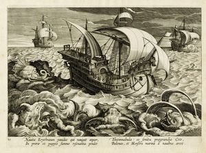PHILIPS GALLE - Navita Erythraeum pavidus qui navigat aequor... Balenas, et Monstra, marina a navibus arcet.