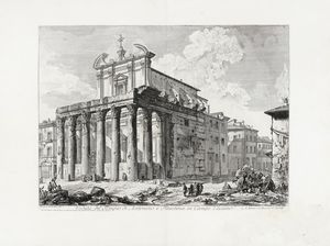 GIOVANNI BATTISTA PIRANESI - Veduta del Tempio di Antonino e Faustina in Campo Vaccino.