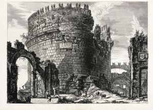 GIOVANNI BATTISTA PIRANESI - Sepolcro di Cecilia Metella or detto Capo di bove, fuori della porta di S. Sebastiano su l'antica via Appia.
