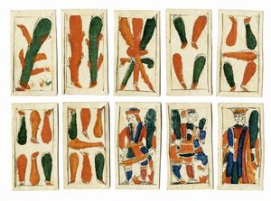 Mazzo completo di quaranta carte da gioco  - Asta Arte Antica [Parte I] - Associazione Nazionale - Case d'Asta italiane