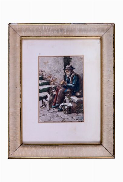 Giuseppe Canella : Uomo con cane.  - Asta Arte Moderna e Contemporanea [Parte II] - Associazione Nazionale - Case d'Asta italiane
